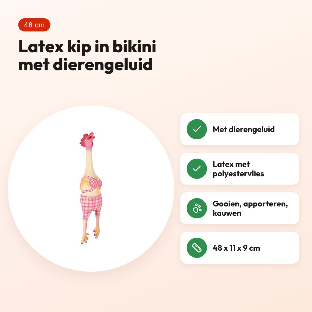 Trixie kip in bikini 48 cm – latex hondenspeeltje met dierengeluid – voordelen