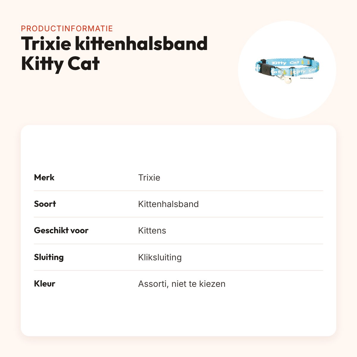 Trixie kittenhalsband Junior Kitty Cat – assorti, met belletje – productinformatie
