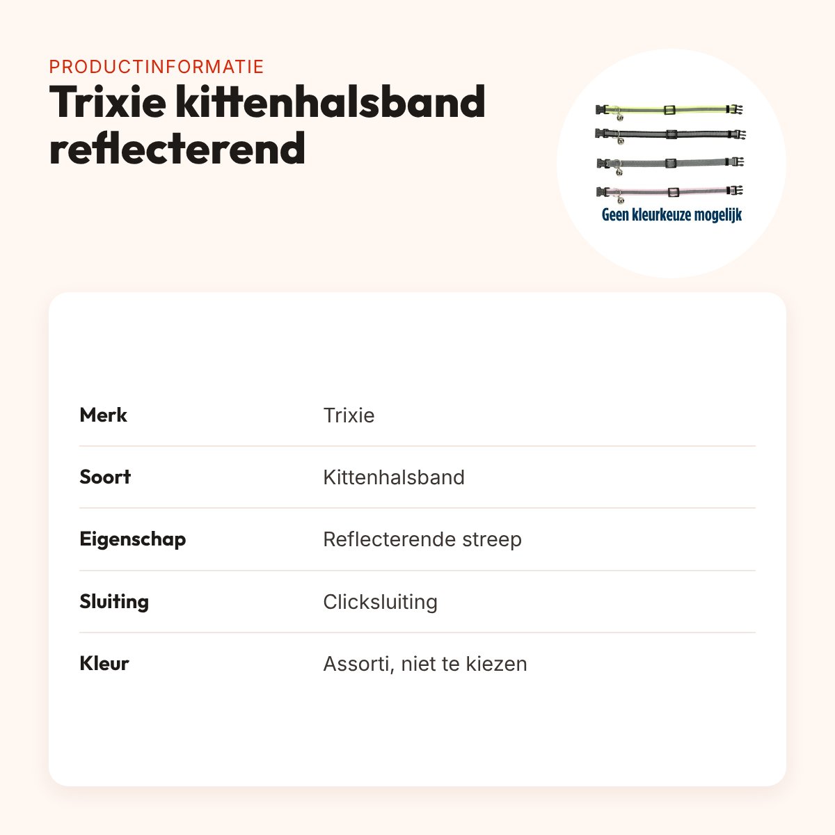 Trixie kittenhalsband reflecterend – assorti, verstelbaar – productinformatie