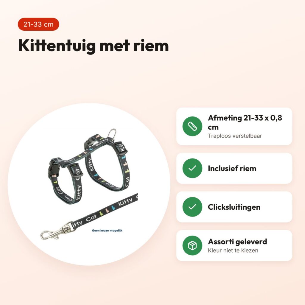 Trixie kittentuig Junior Kitty Cat met riem 21-33 cm – assorti – voordelen