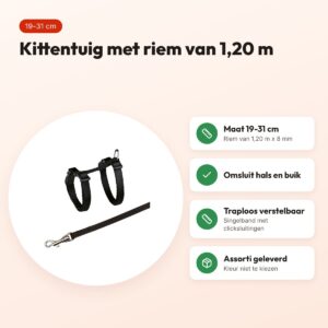 Trixie kittentuig met riem 19-31 cm – assorti, riem 1,20 m – voordelen