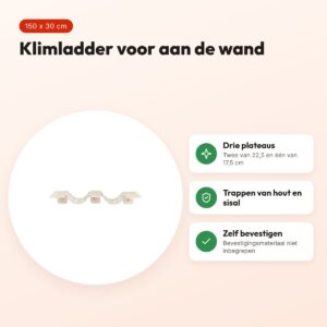 Trixie klim- en klauterladder voor de wand 150 x 30 cm – drie plateaus – voordelen