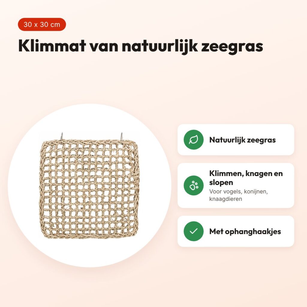 Trixie klimmat zeegras 30 x 30 cm – voor vogels, konijnen en knaagdieren – voordelen
