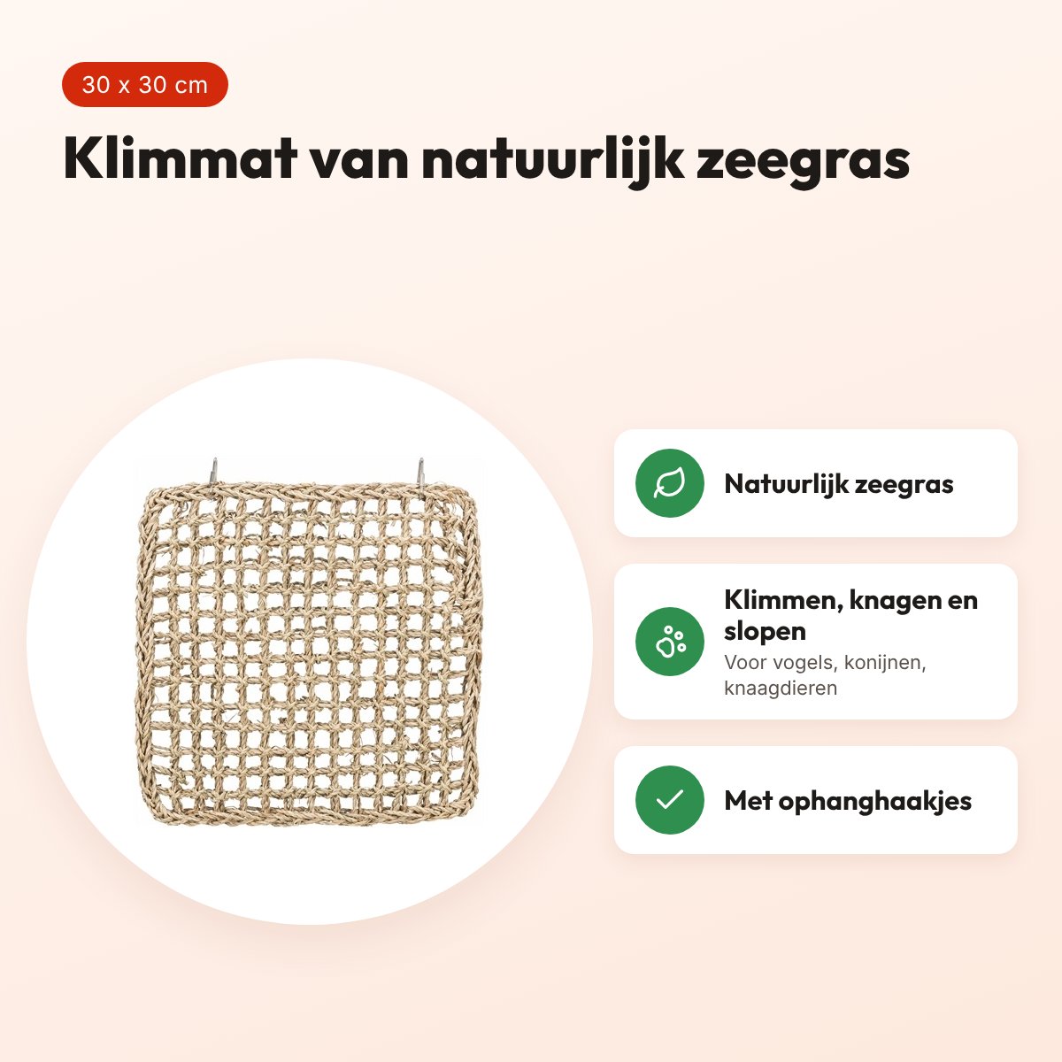 Trixie klimmat zeegras 30 x 30 cm – voor vogels, konijnen en knaagdieren – voordelen