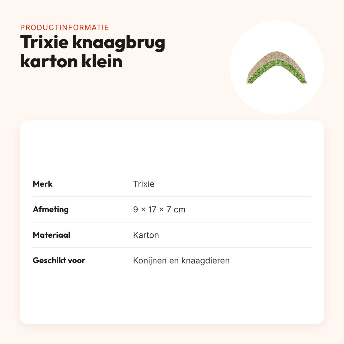 Trixie knaagbrug karton 9 x 17 x 7 cm – klein formaat met grasprint – productinformatie