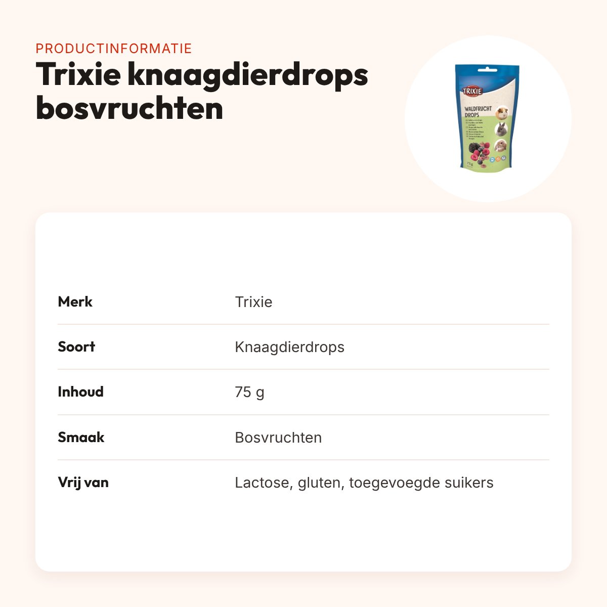 Trixie knaagdierdrops bosvruchten 75 g – lactosevrij – productinformatie