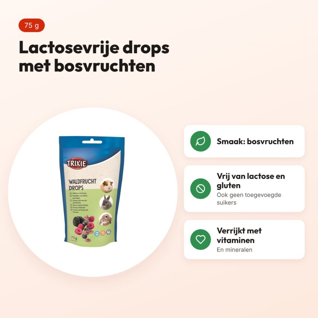 Trixie knaagdierdrops bosvruchten 75 g – lactosevrij – voordelen