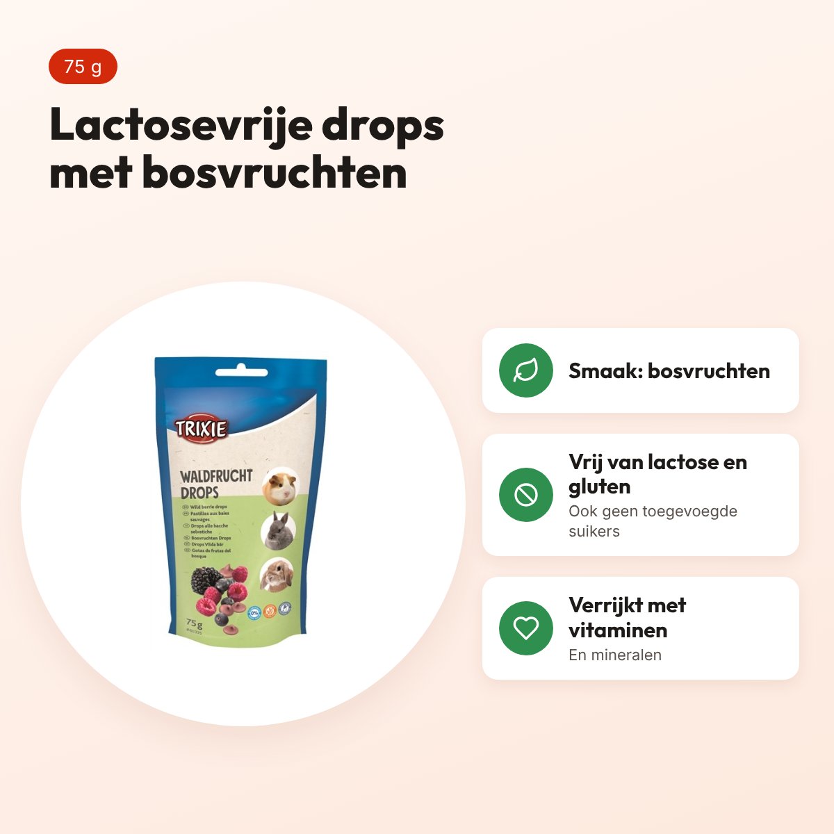 Trixie knaagdierdrops bosvruchten 75 g – lactosevrij – voordelen