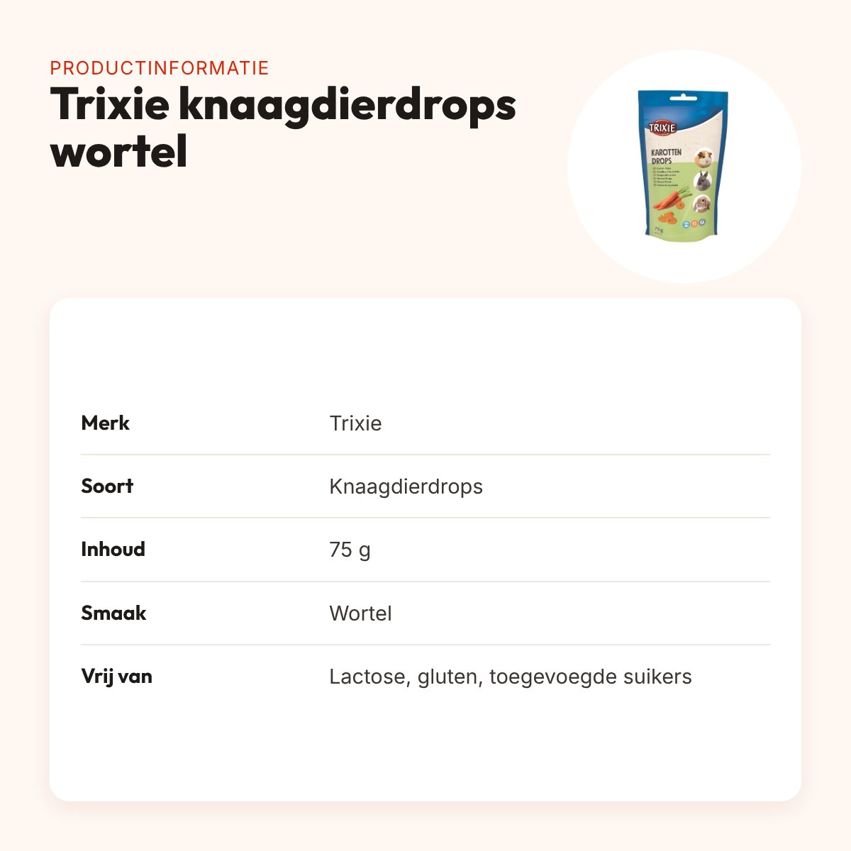 Trixie knaagdierdrops wortel 75 g – lactosevrij – productinformatie