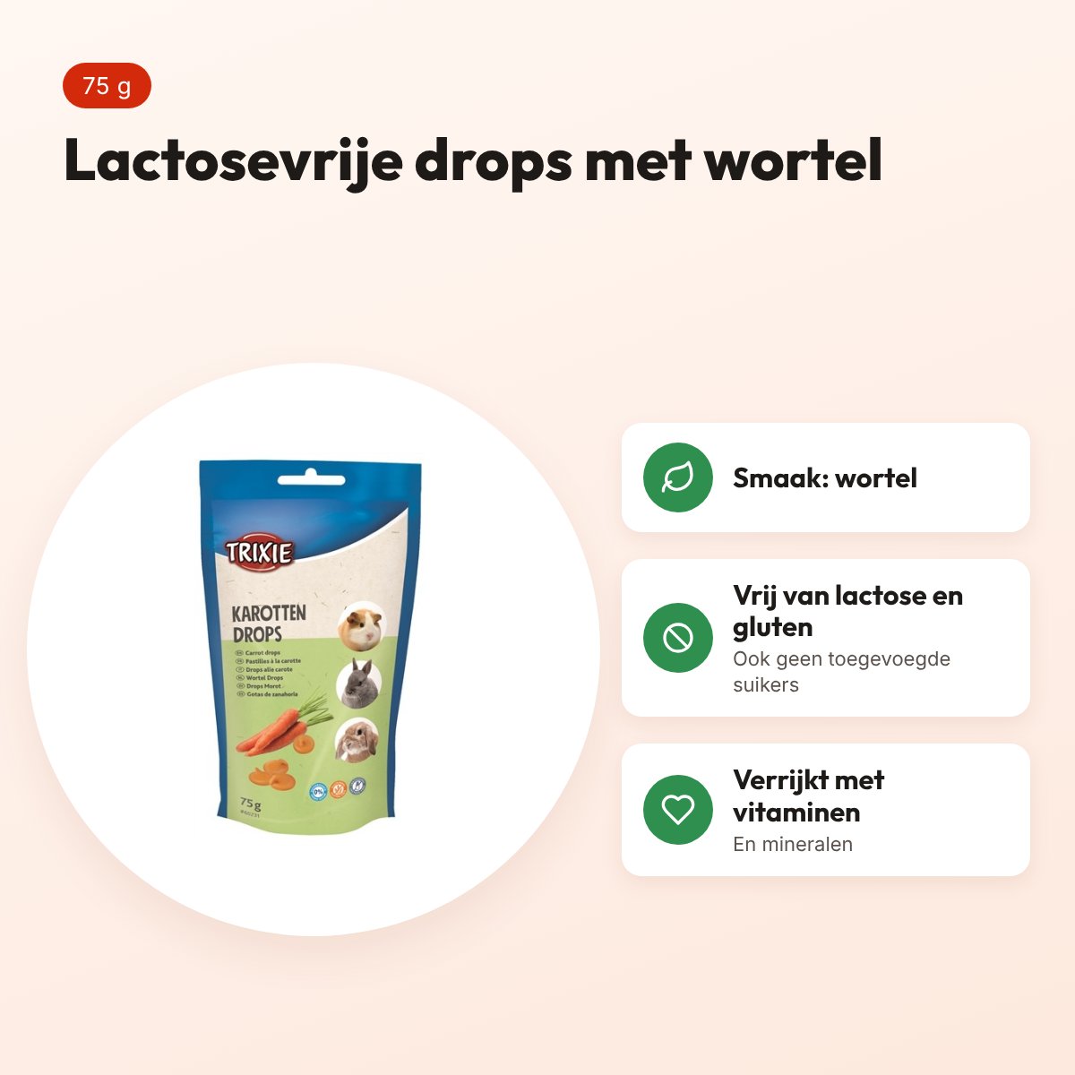 Trixie knaagdierdrops wortel 75 g – lactosevrij – voordelen