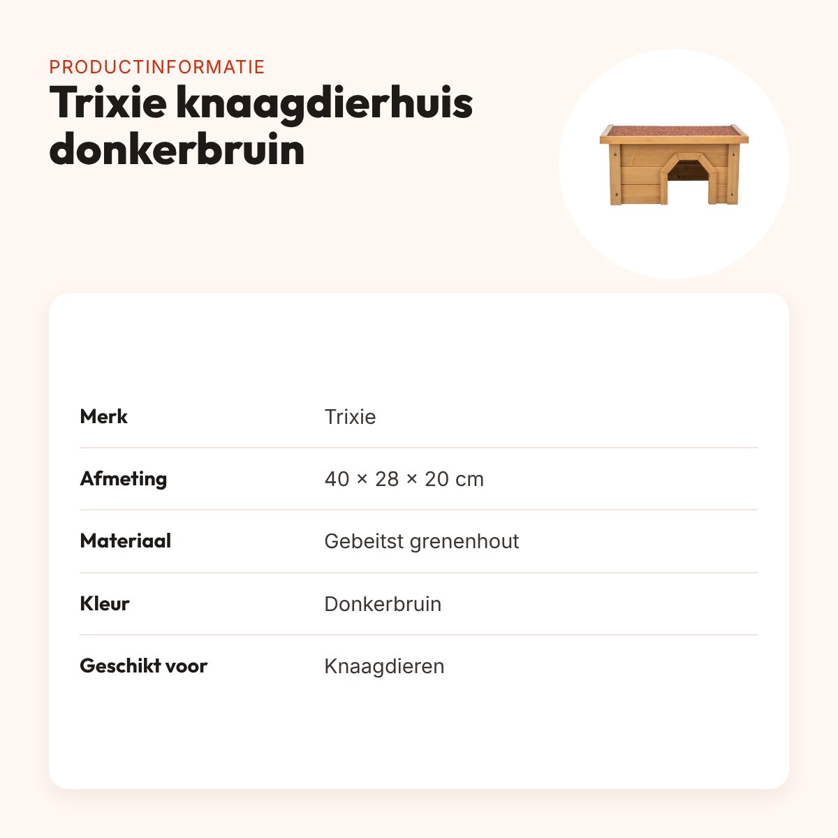 Trixie knaagdierhuis donkerbruin 40 x 28 x 20 cm – gebeitst grenenhout – productinformatie