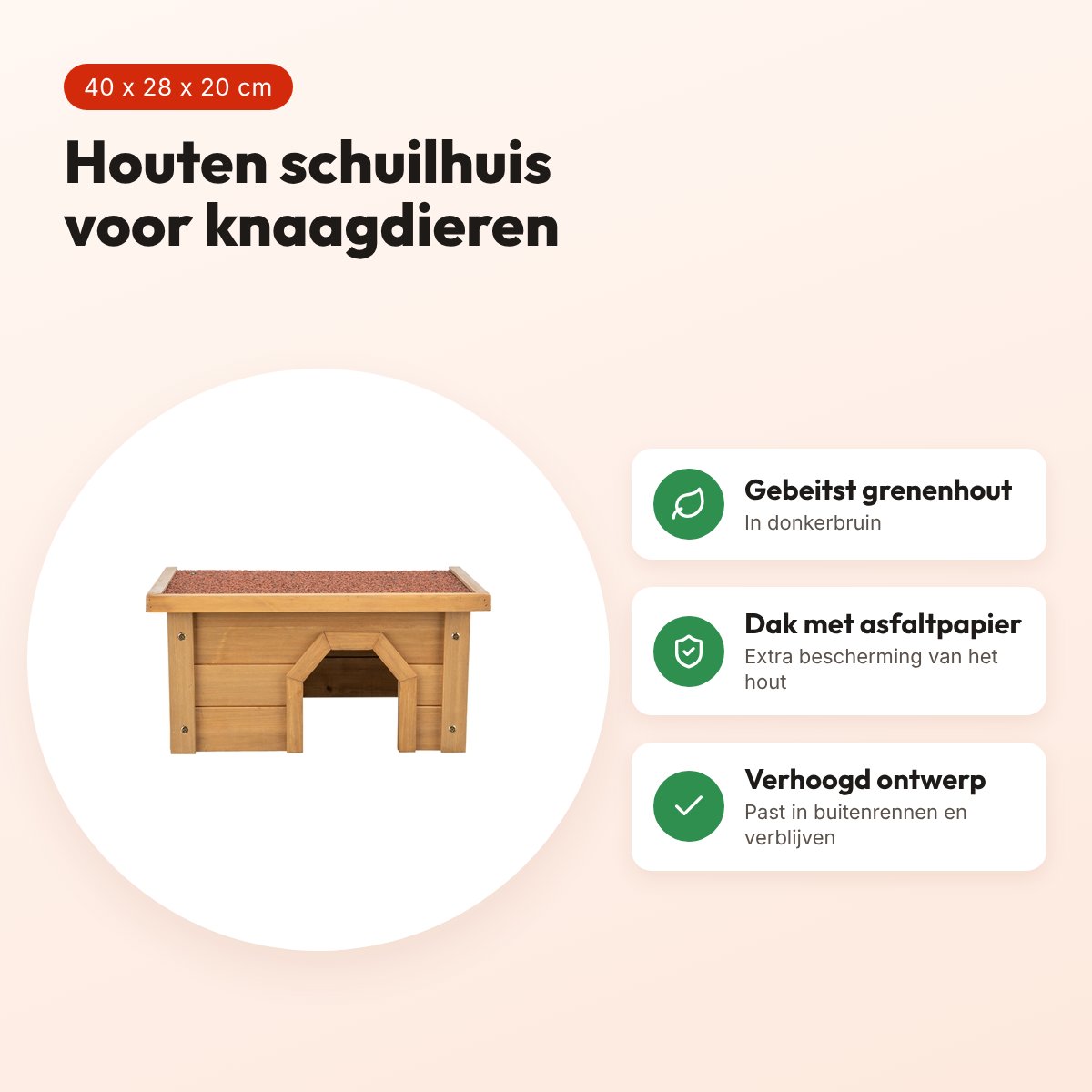 Trixie knaagdierhuis donkerbruin 40 x 28 x 20 cm – gebeitst grenenhout – voordelen