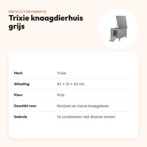 Trixie knaagdierhuis grijs 42 x 51 x 43 cm – opklapbaar dak, deurklep – productinformatie