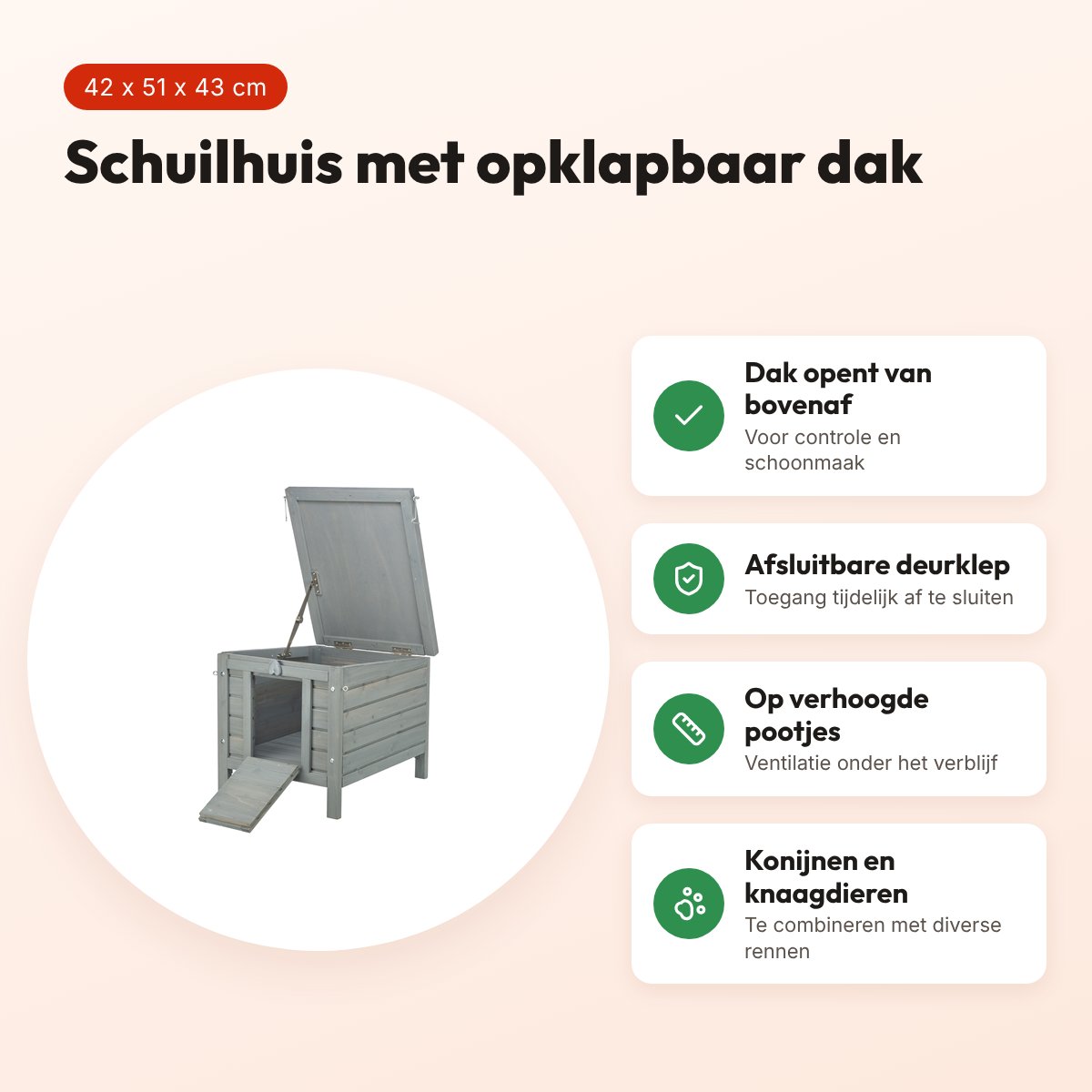 Trixie knaagdierhuis grijs 42 x 51 x 43 cm – opklapbaar dak, deurklep – voordelen
