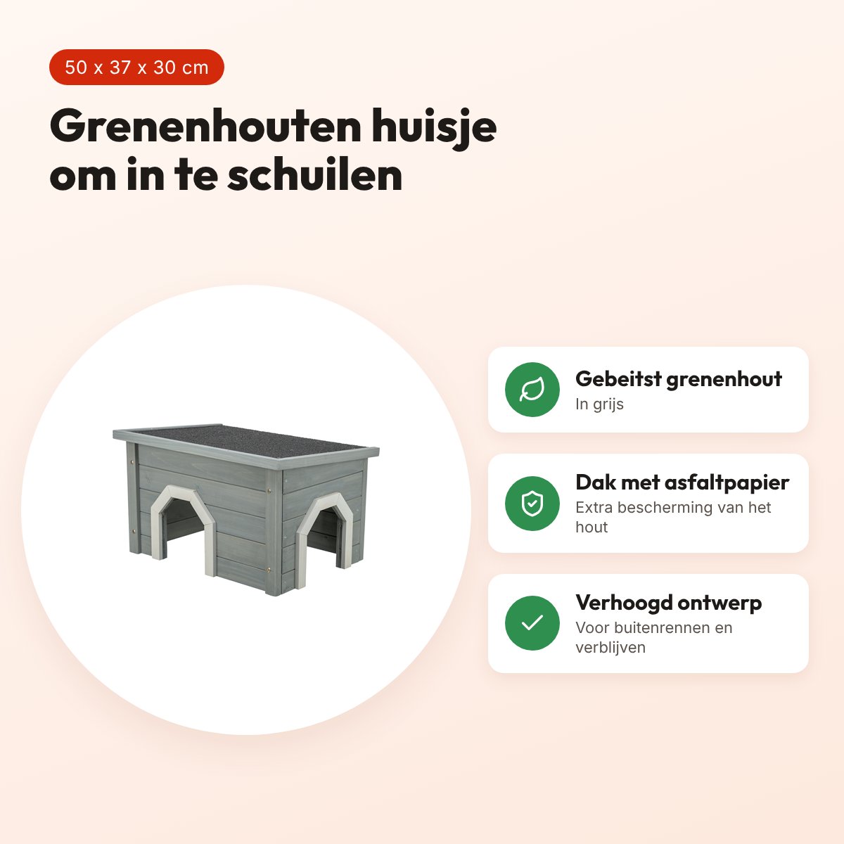 Trixie knaagdierhuis grijs 50 x 37 x 30 cm – gebeitst grenenhout – voordelen