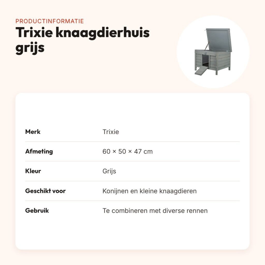 Trixie knaagdierhuis grijs 60 x 50 x 47 cm – opklapbaar dak, deurklep – productinformatie