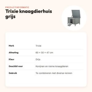 Trixie knaagdierhuis grijs 60 x 50 x 47 cm – opklapbaar dak, deurklep – productinformatie