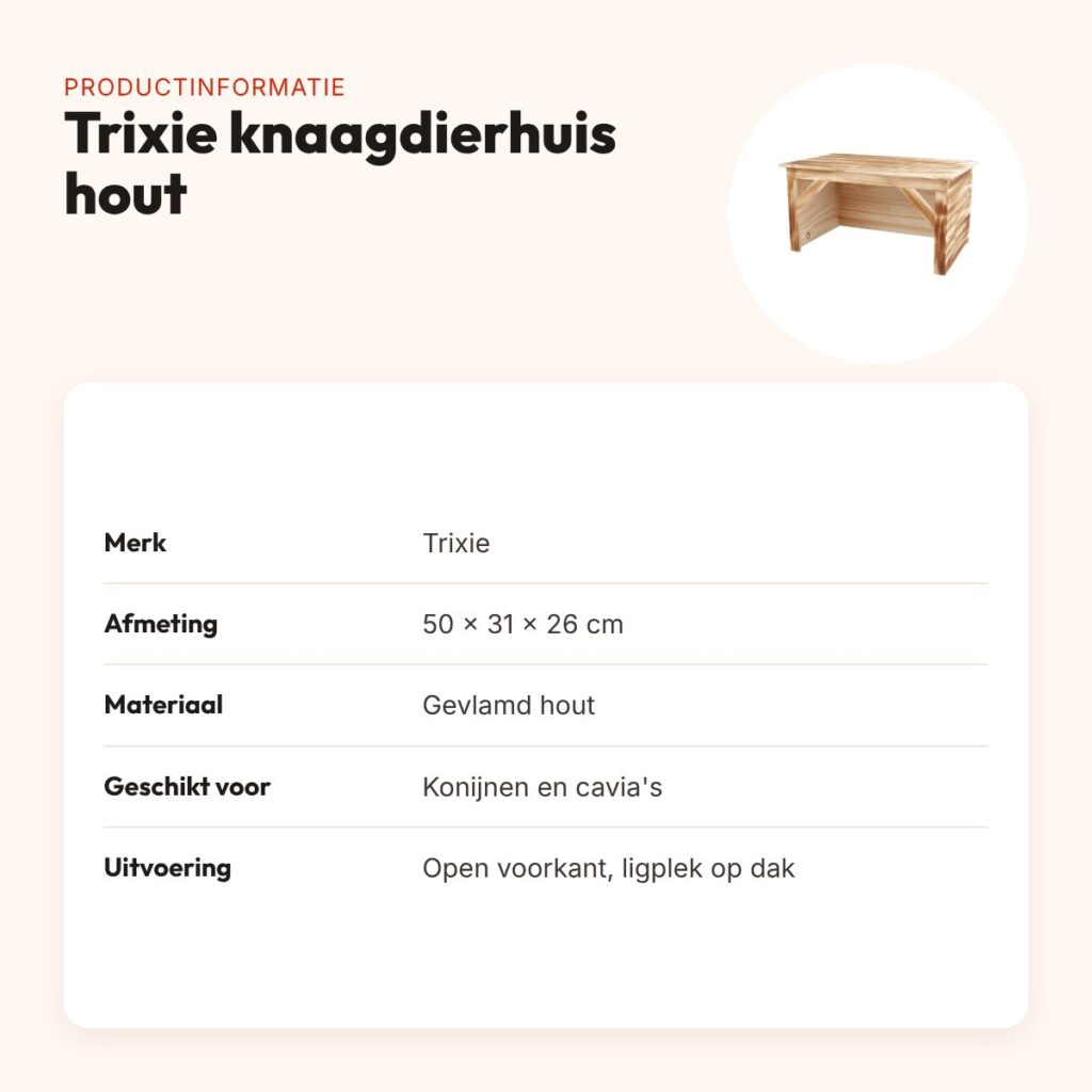 Trixie knaagdierhuis hout 50 x 31 x 26 cm – met ligplek bovenop – productinformatie
