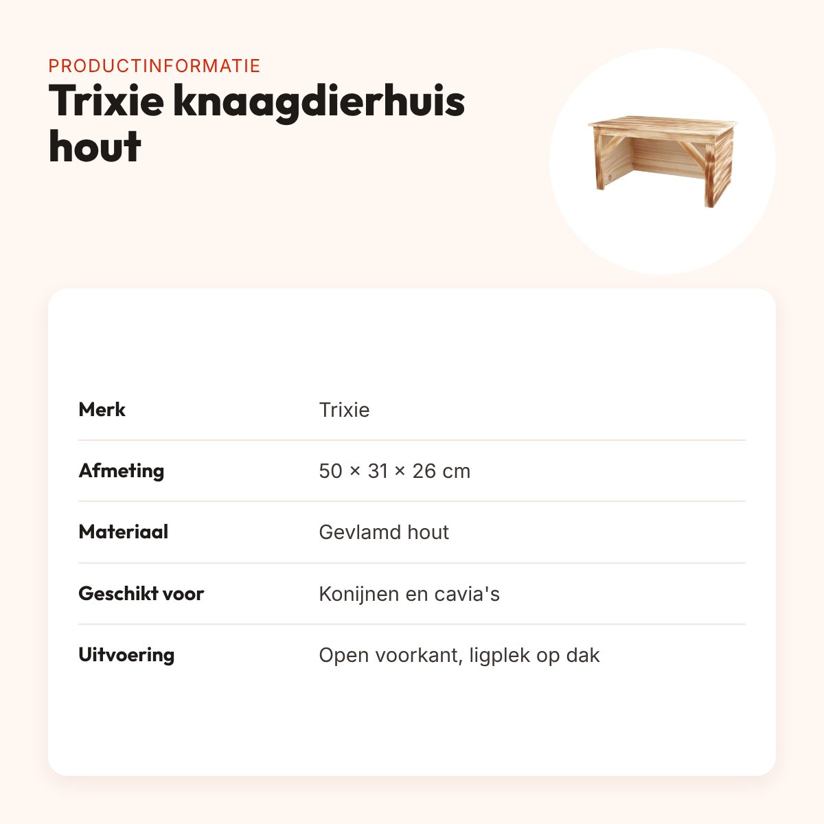 Trixie knaagdierhuis hout 50 x 31 x 26 cm – met ligplek bovenop – productinformatie