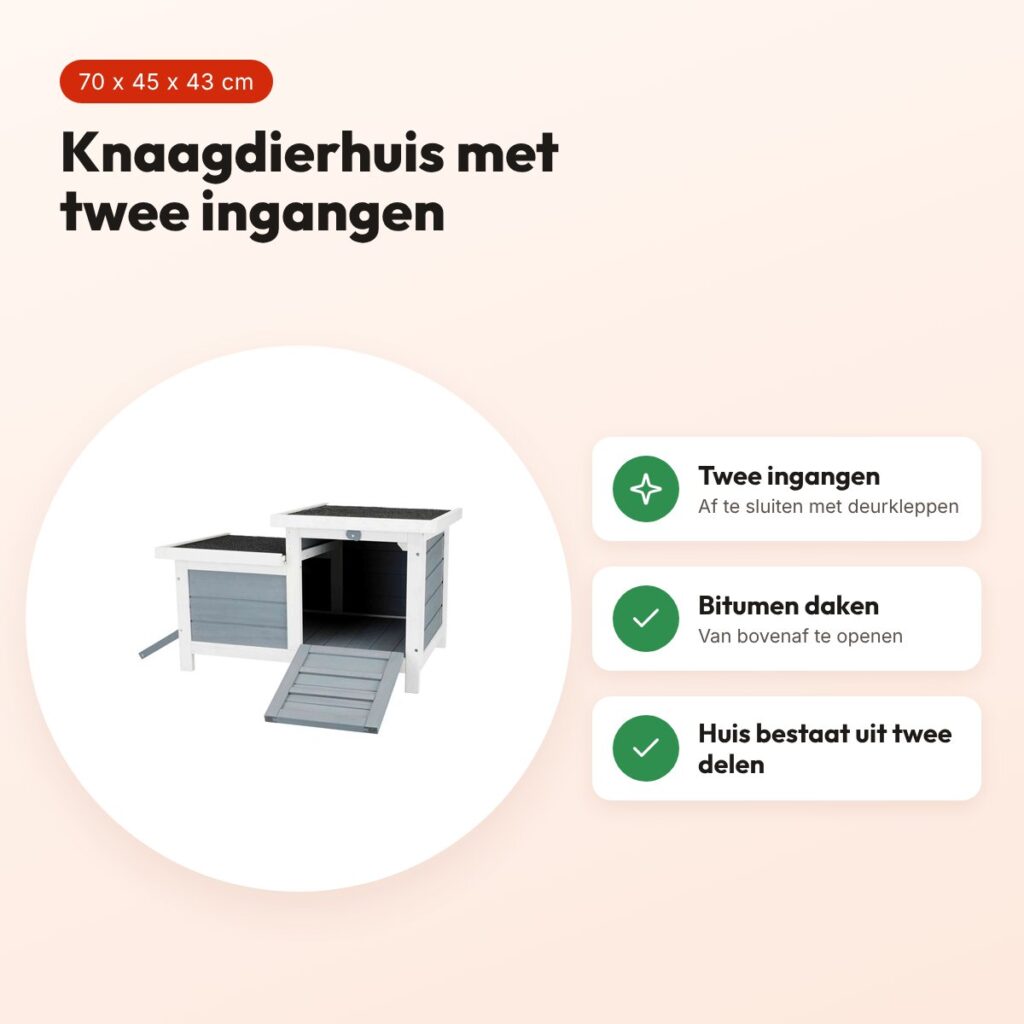 Trixie knaagdierhuis met 2 ingangen grijs/wit 70 x 45 x 43 cm – voordelen