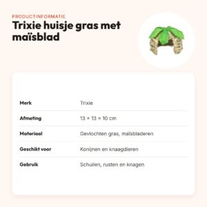 Trixie knaagdierhuisje gras met maïsbladeren 13 x 13 x 10 cm – productinformatie