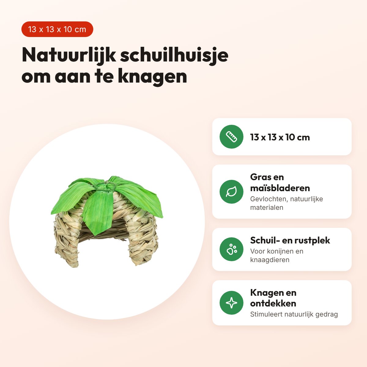 Trixie knaagdierhuisje gras met maïsbladeren 13 x 13 x 10 cm – voordelen