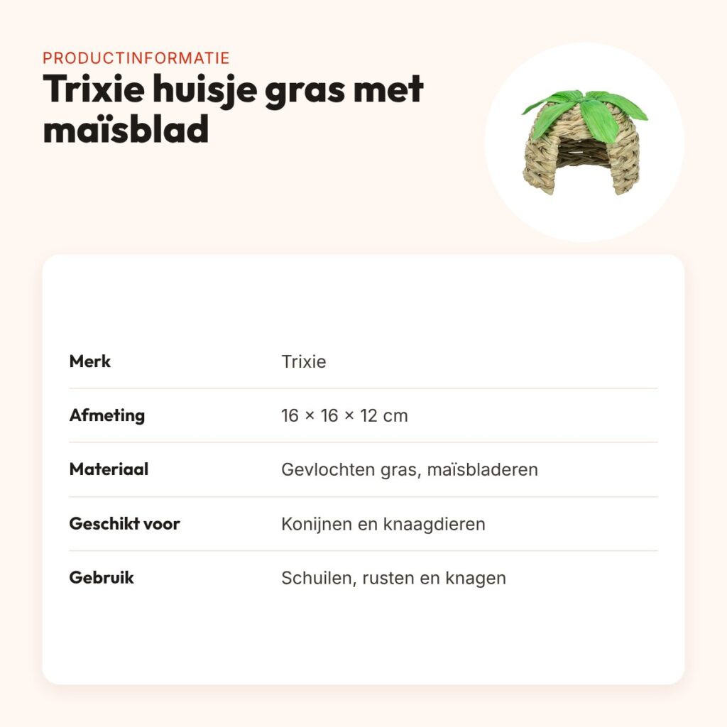 Trixie knaagdierhuisje gras met maïsbladeren 16 x 16 x 12 cm – productinformatie