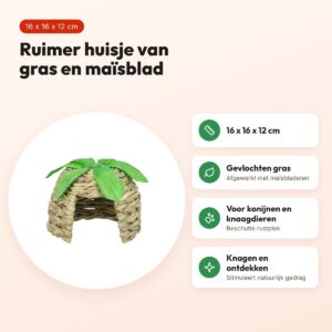 Trixie knaagdierhuisje gras met maïsbladeren 16 x 16 x 12 cm – voordelen