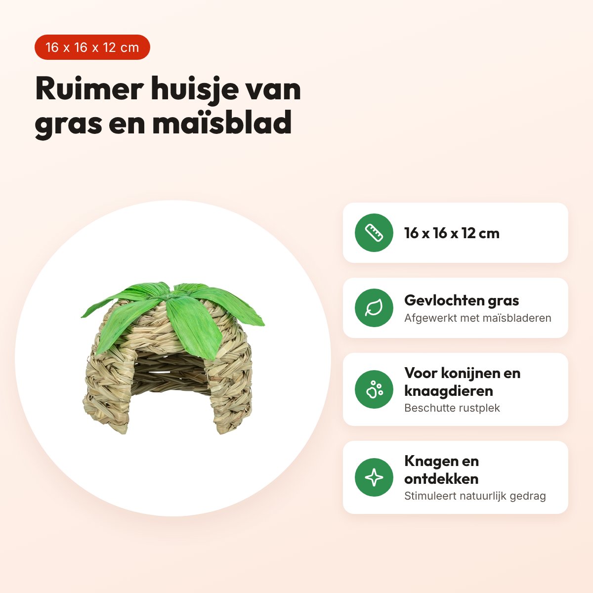 Trixie knaagdierhuisje gras met maïsbladeren 16 x 16 x 12 cm – voordelen