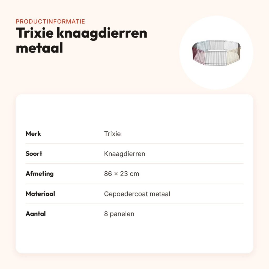 Trixie knaagdierren metaal gepoedercoat 86 x 23 cm – 8 panelen – productinformatie