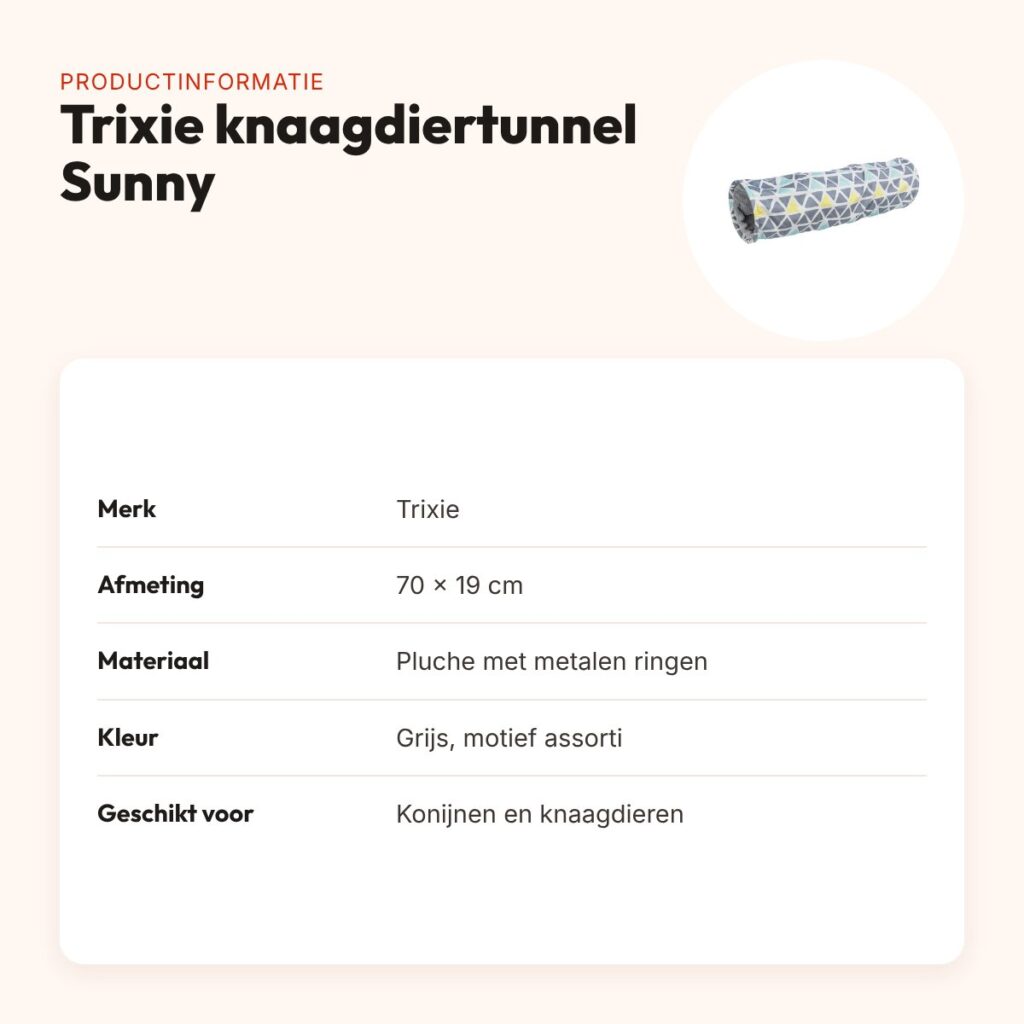 Trixie knaagdiertunnel Sunny 70 x 19 cm – pluche, grijs – productinformatie