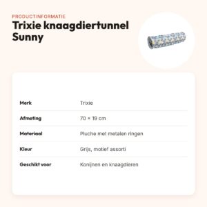 Trixie knaagdiertunnel Sunny 70 x 19 cm – pluche, grijs – productinformatie
