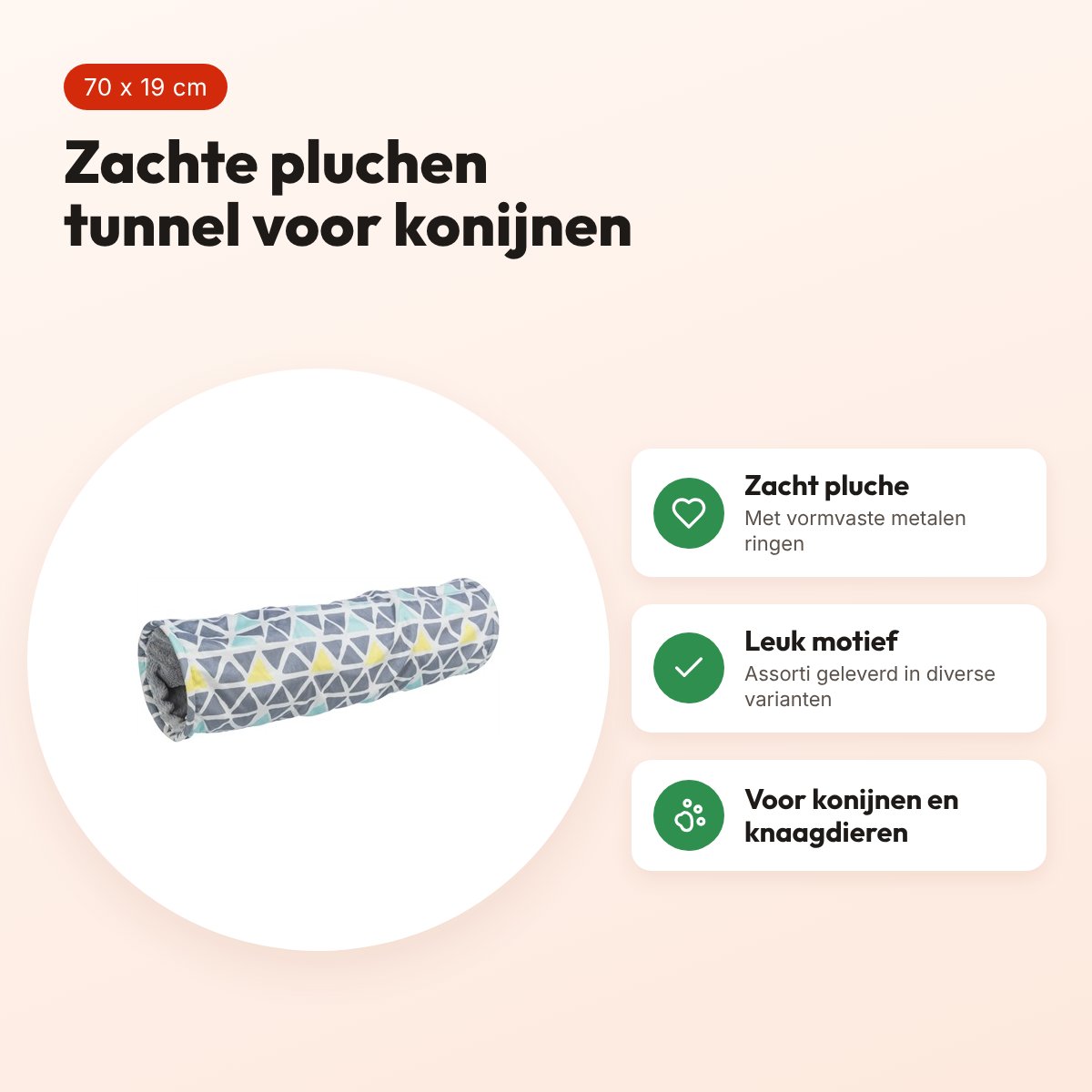 Trixie knaagdiertunnel Sunny 70 x 19 cm – pluche, grijs – voordelen