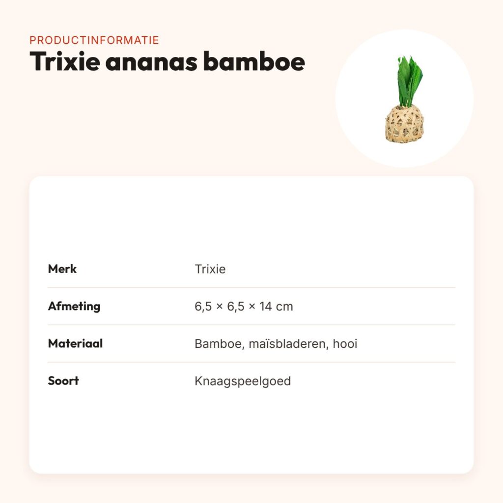 Trixie knaagspeelgoed ananas bamboe met maïsbladeren en hooi 14 cm – productinformatie