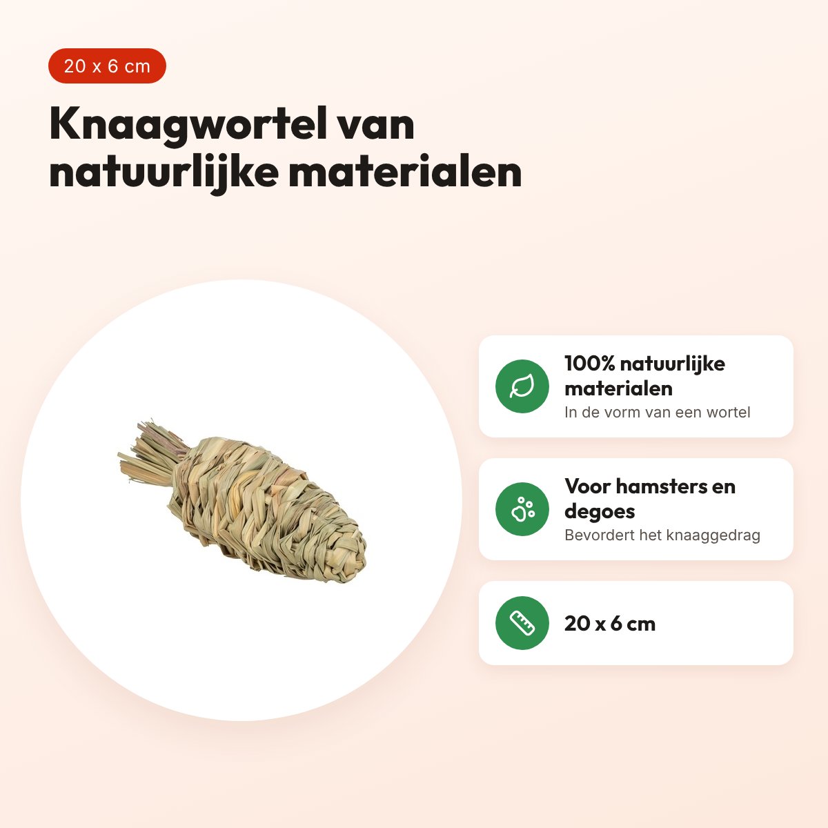 Trixie knaagspeeltje Wortel Gras 20 x 6 cm – hamsters en degoes – voordelen