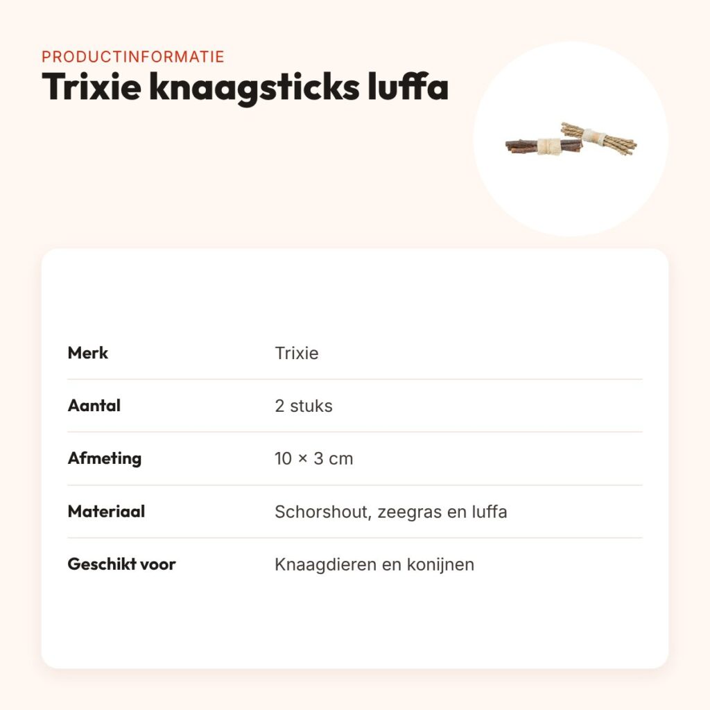 Trixie knaagsticks luffa, schorshout en zeegras 10 x 3 cm – 2 stuks – productinformatie