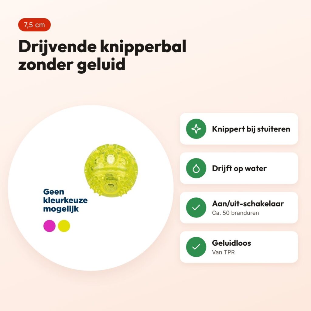 Trixie knipperbal TPR 7,5 cm – drijvend, geluidloos, assorti – voordelen