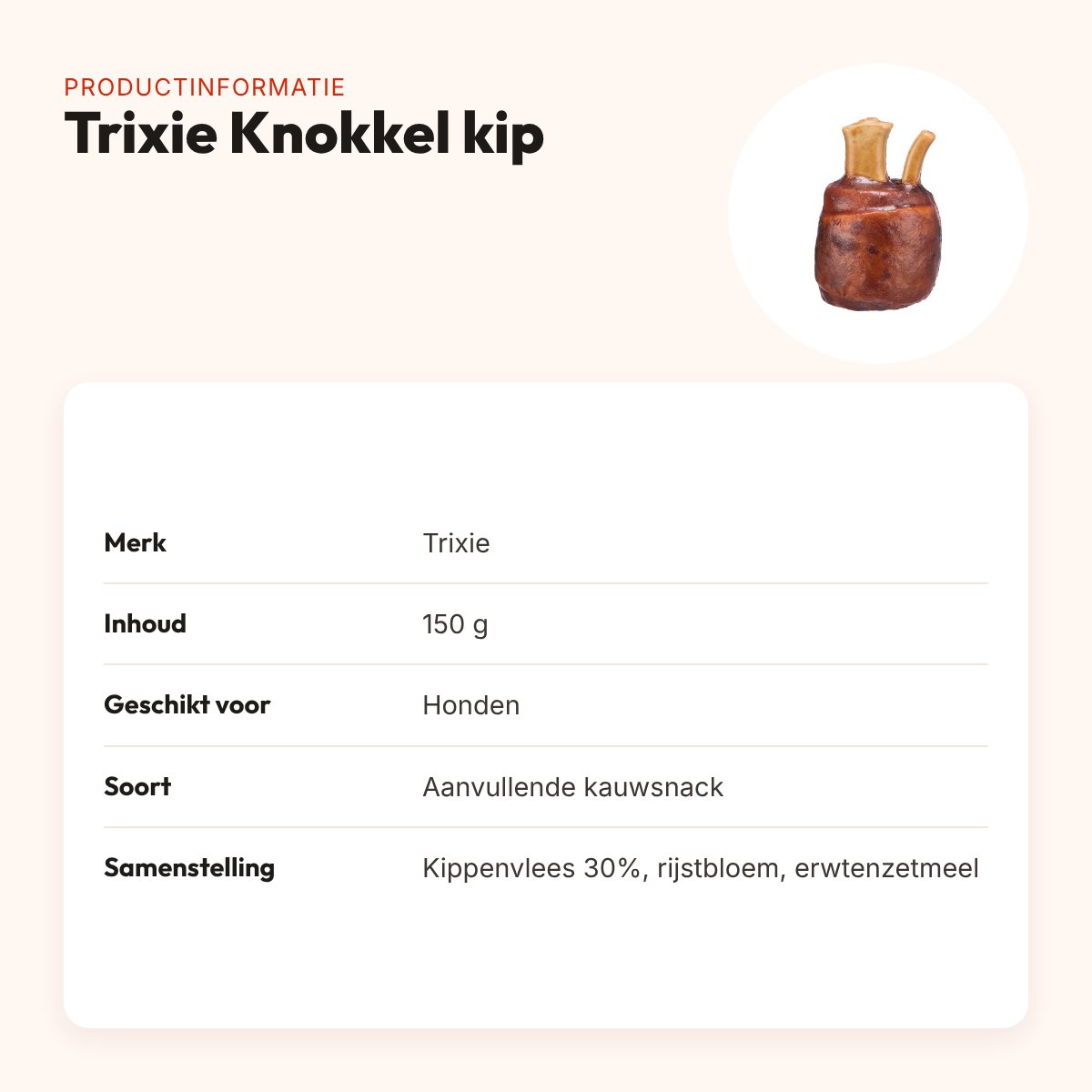 Trixie Knokkel kauwsnack kip 150 g – harde structuur – productinformatie