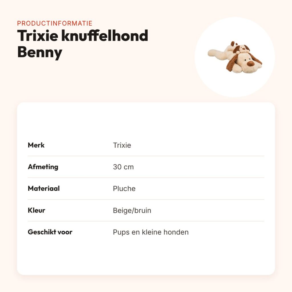 Trixie knuffelhond Benny pluche beige/bruin 30 cm – zonder geluid – productinformatie
