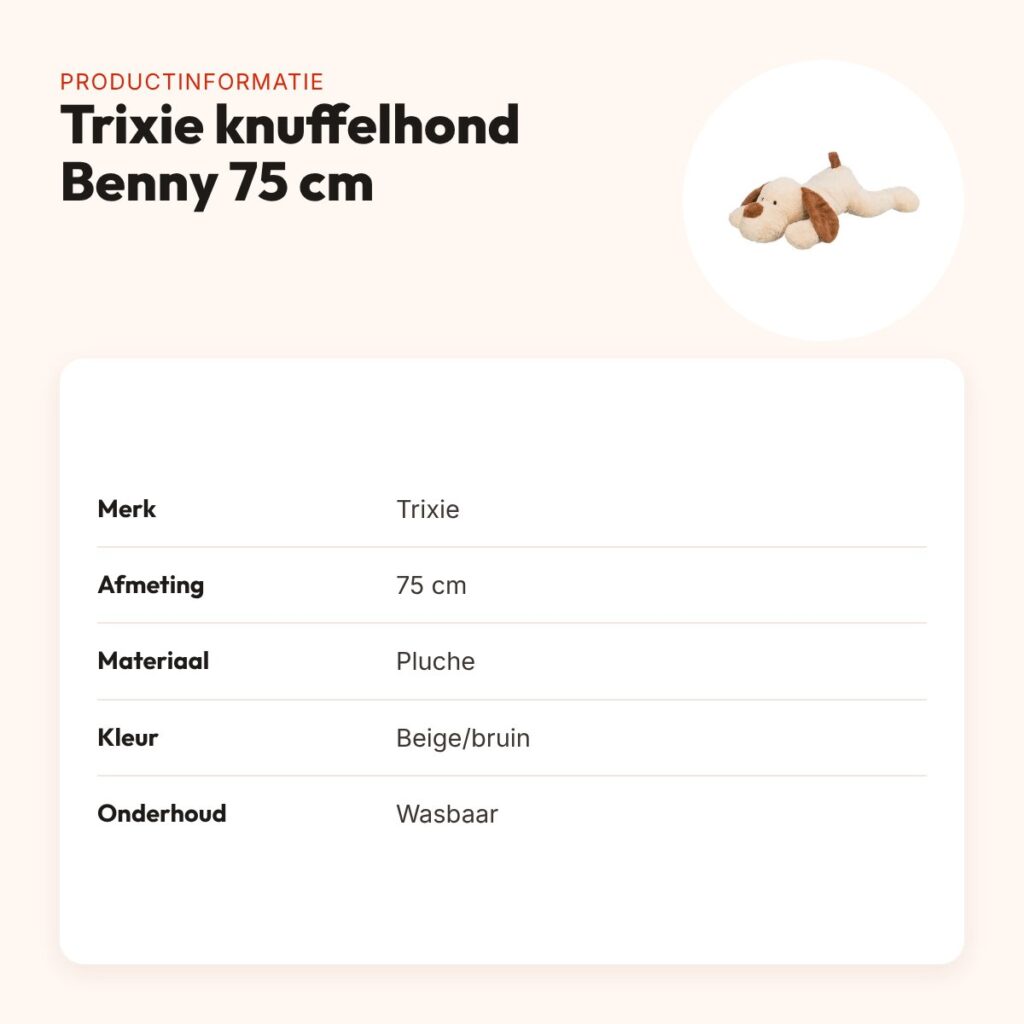 Trixie knuffelhond Benny pluche beige/bruin 75 cm – extra groot – productinformatie