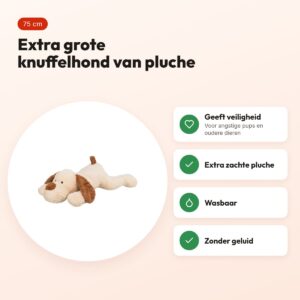 Trixie knuffelhond Benny pluche beige/bruin 75 cm – extra groot – voordelen