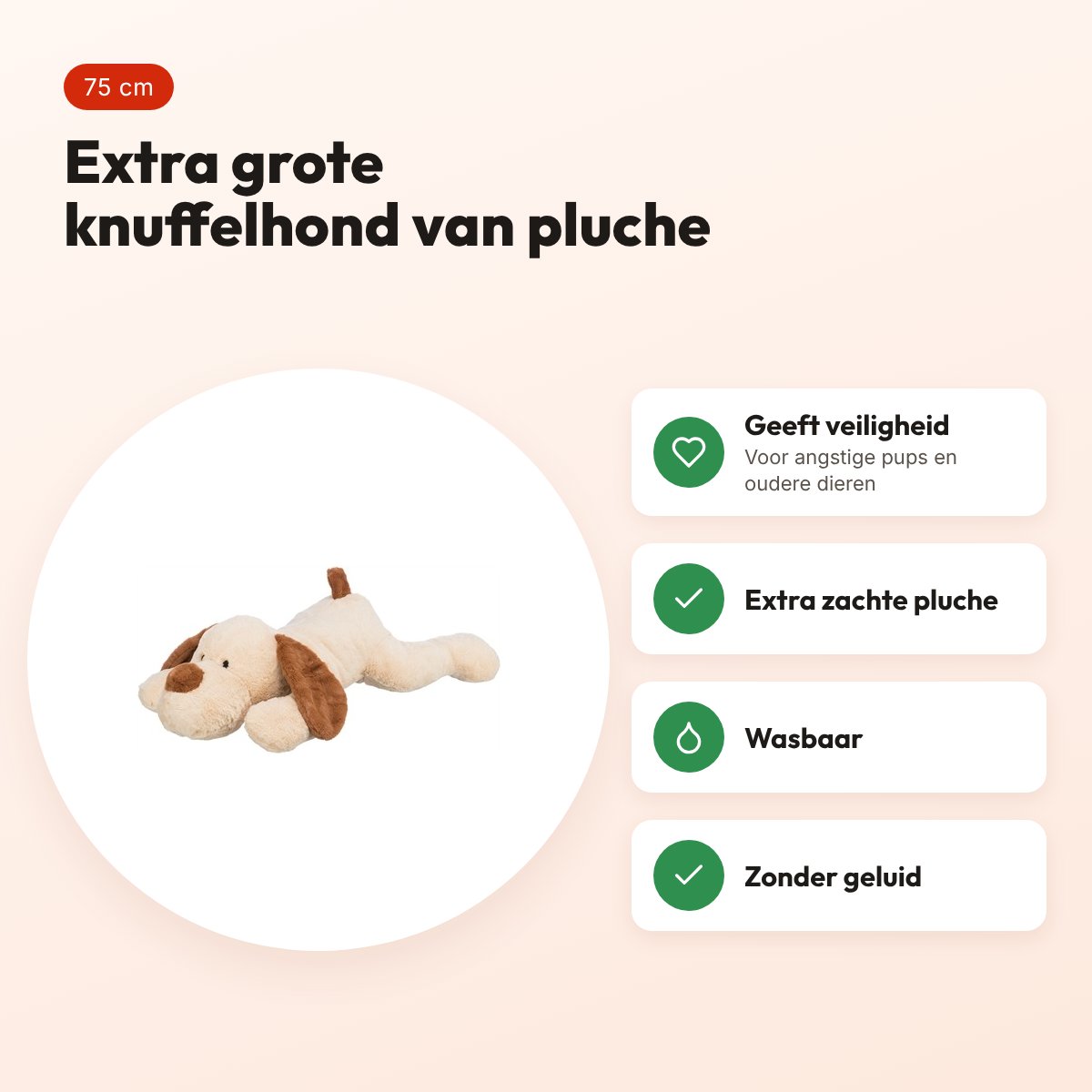 Trixie knuffelhond Benny pluche beige/bruin 75 cm – extra groot – voordelen