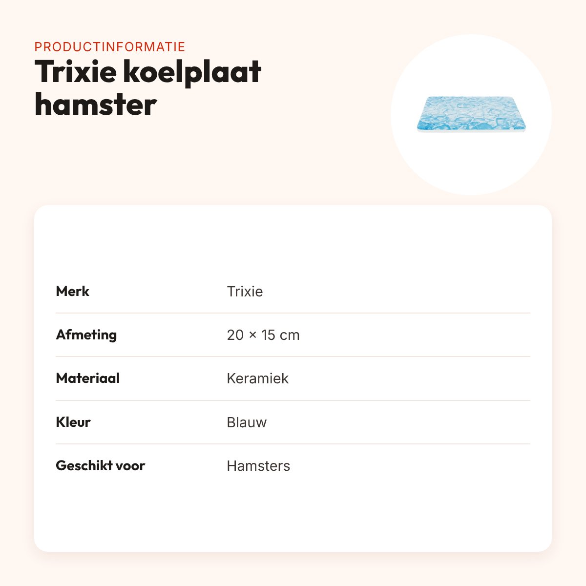 Trixie koelplaat voor hamsters keramiek blauw 20 x 15 cm – slipvast – productinformatie