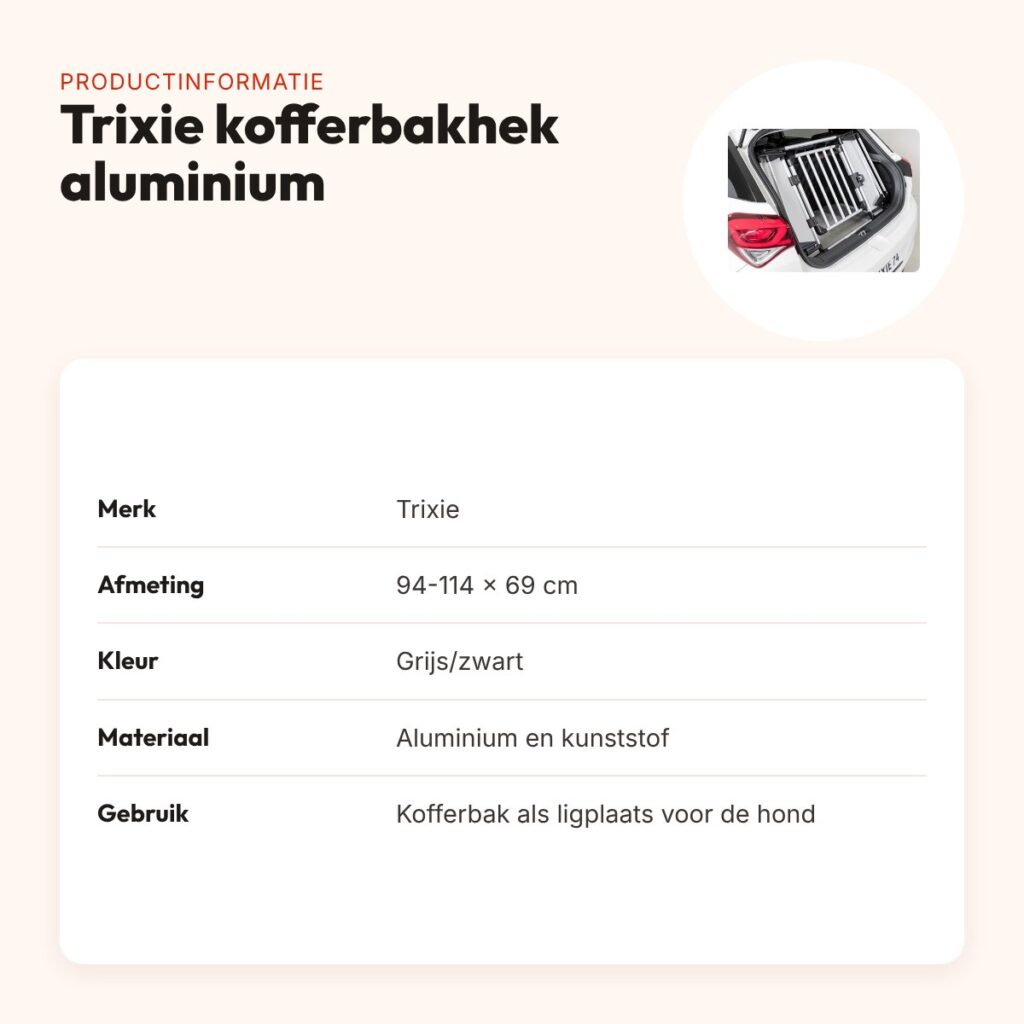 Trixie kofferbakhek aluminium grijs/zwart 94-114 x 69 cm – met bodemplaat – productinformatie