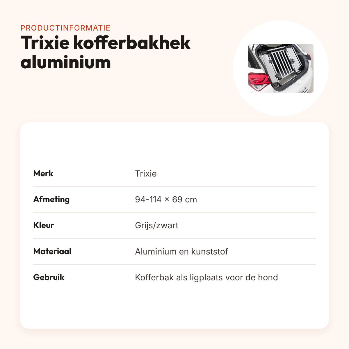 Trixie kofferbakhek aluminium grijs/zwart 94-114 x 69 cm – met bodemplaat – productinformatie