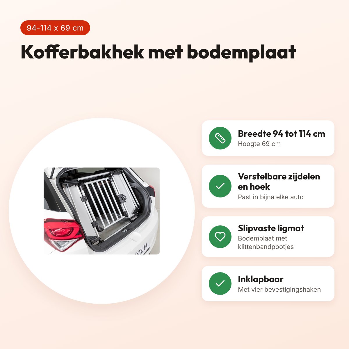 Trixie kofferbakhek aluminium grijs/zwart 94-114 x 69 cm – met bodemplaat – voordelen