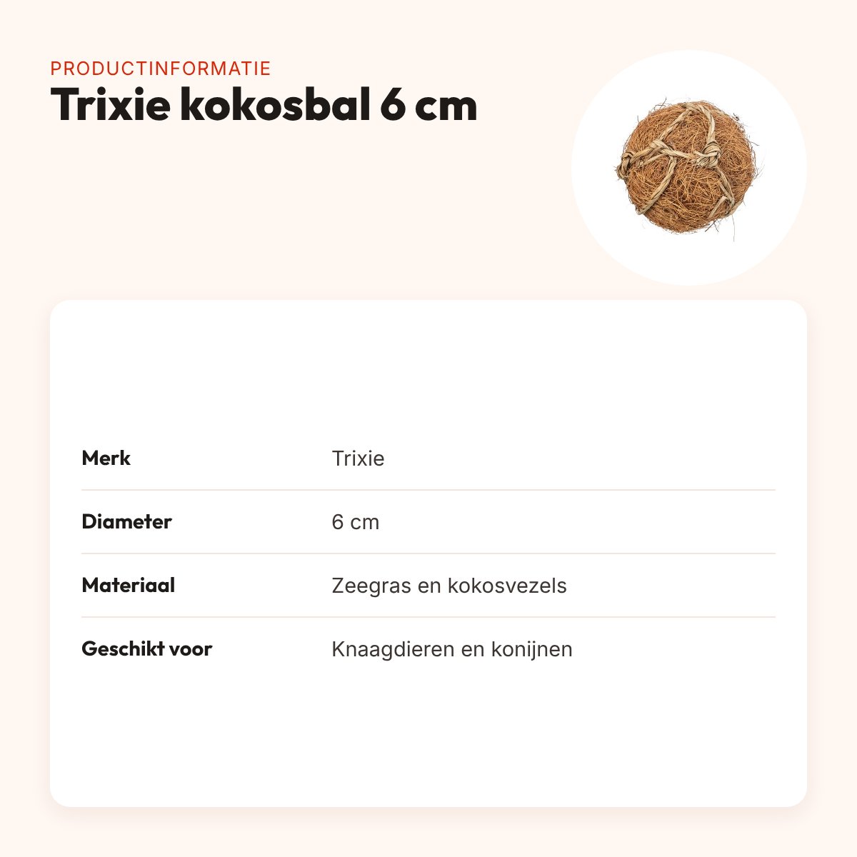 Trixie kokosbal 6 cm – knaagspeelgoed van zeegras en kokosvezel – productinformatie