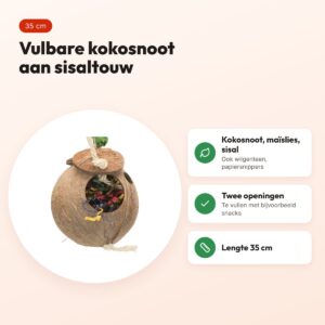 Trixie kokosnoot aan sisaltouw 35 cm – vulbaar vogelspeelgoed – voordelen