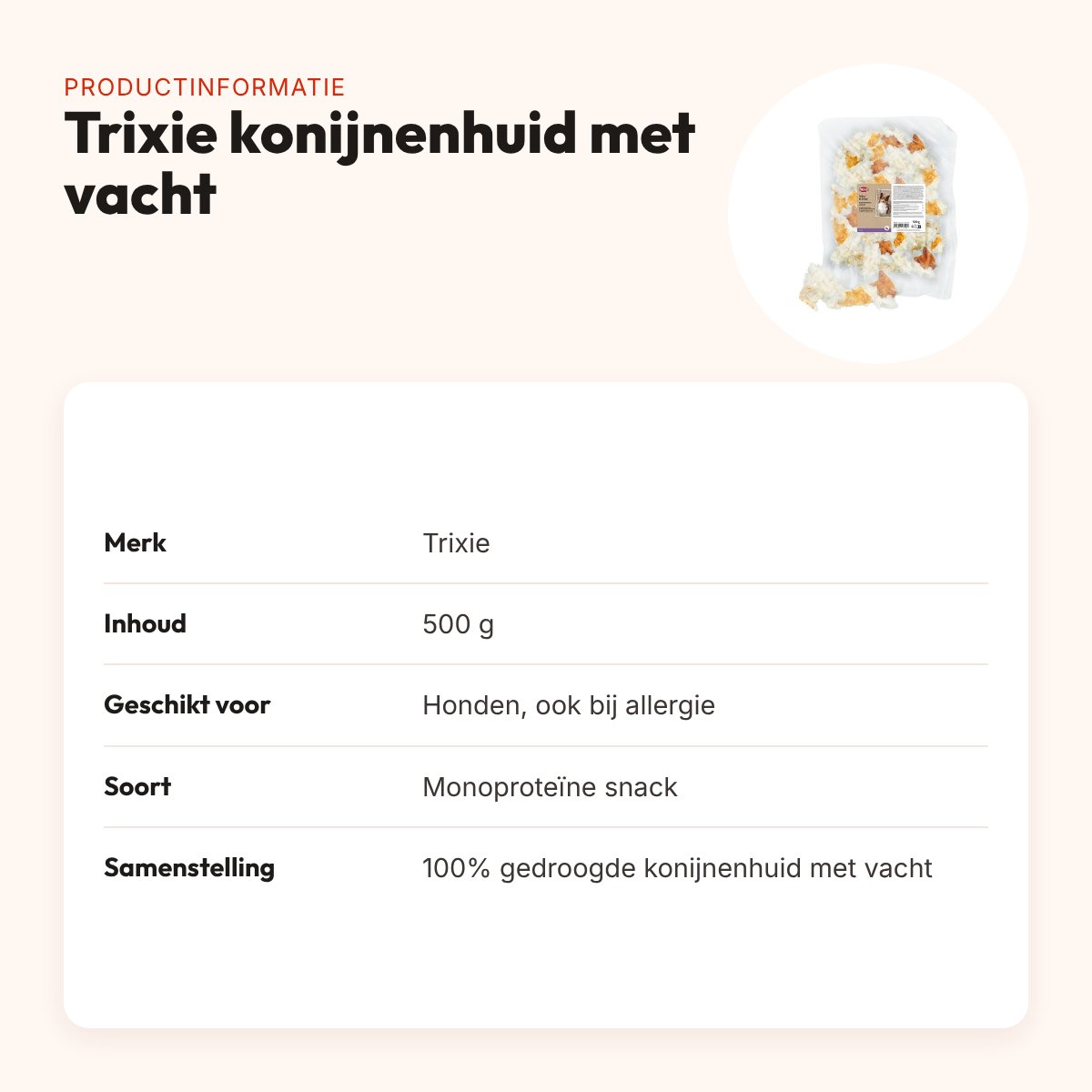 Trixie konijnenhuid met vacht 500 g – gedroogde hondensnack – productinformatie