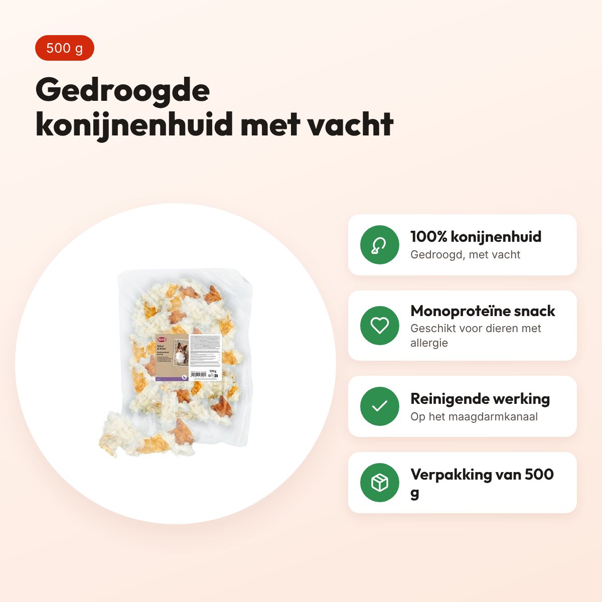Trixie konijnenhuid met vacht 500 g – gedroogde hondensnack – voordelen